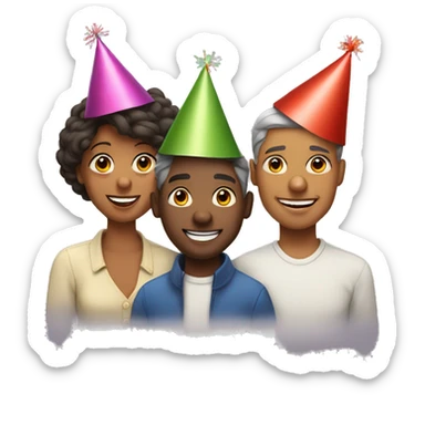 family in birthday hats celebrate new year sticker