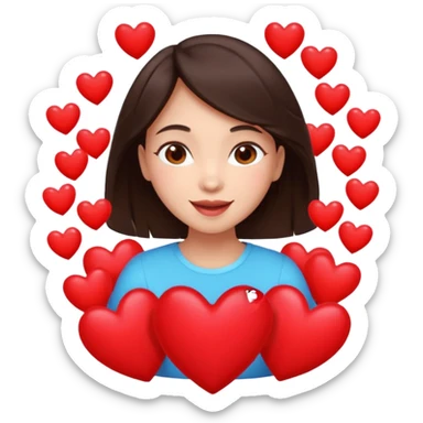 A dark brown-haired girl, overjoyed with love, surrounded by hearts. sticker