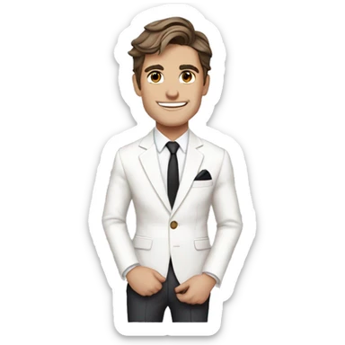One simple, cute, emoji of Antoni Porowski from Queer Eye in a white suit and a white tie. Dark brown hair sticker