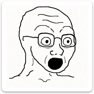 Wojak meme face, surprised expression, wide eyes, simple line art sticker