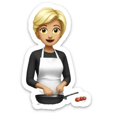 Mum with short blonde hair cooking dinner  sticker