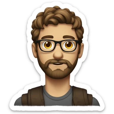 Nerdy Boy, full beard, Glases, Long Brown Hair  sticker