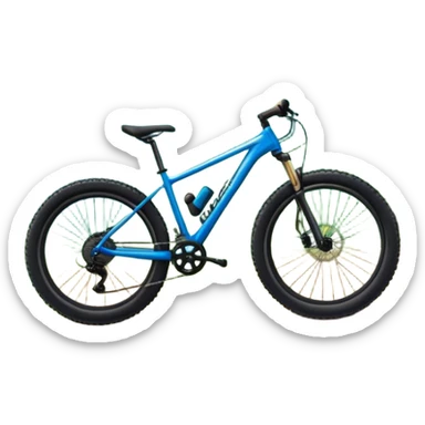 An icon featuring a mountain bike standing on a scenic trail. The background showcases majestic mountains, lush green valleys, and a bright blue sky with fluffy clouds. The sun casts warm light over the landscape, emphasizing the beauty of outdoor cycling. Transparent background sticker