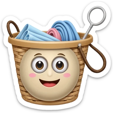 Laundry basket with magic wand and eyes and a mouth sticker