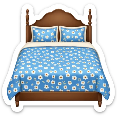vintage bed with white & blue floral sheets sticker