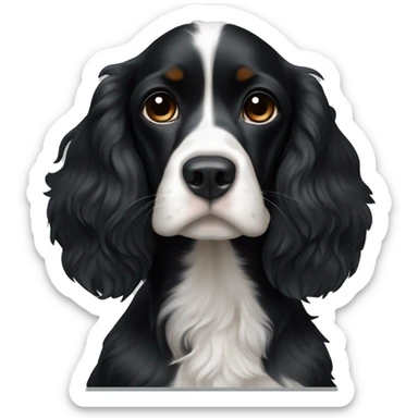 Small completely black king spaniel with white on chest sticker