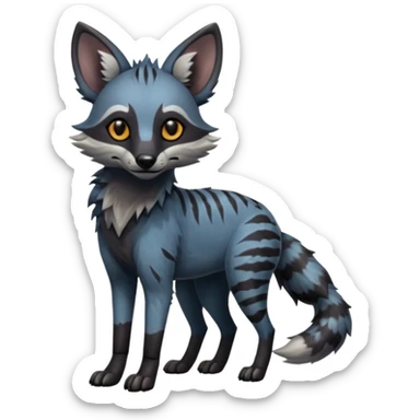 Realistic edgy bluish greyish blackish whitish silvery coppery Shiny Colorful Dusky Dark Gloomy Glossy Aardwolf-Maned-Wolf-Genet-Bobcat-fusion-animal-hybrid-creature, full body sticker