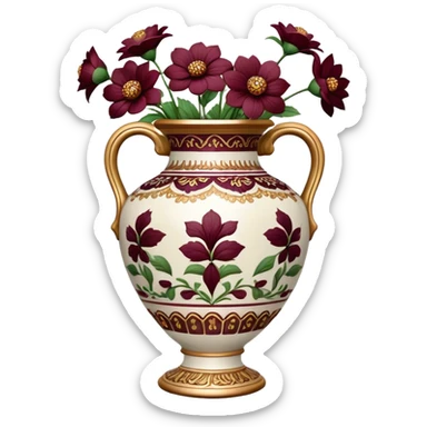 Vintage vase burgundy flowers sticker