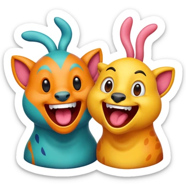 Two creatures have fun in a strange place where animals yell out and the spirit is yelled  sticker