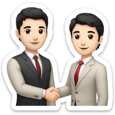 Professional 35-year-old man with black wavy hair, stubble, strong jawline, white skin tone, wearing smart casual business attire, networking at a business event, shaking hands with another professional, confident approachable expression sticker