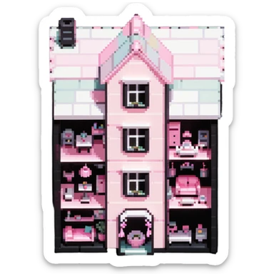 cute pastel pink dollhouse with miniature furniture sticker