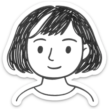 girl with short black hair, bob, with a white strand and gray eyes sticker