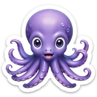 Cinematic Cute Baby Octopus Portrait Emoji, Head tilted slightly in a curious and endearing way, featuring a smooth, rounded light blue-purple body with enormous, sparkling eyes filled with warmth and innocence, delicate tentacles curling playfully, Simplified yet irresistibly adorable features, highly detailed, glowing with a soft, dreamy marine glow, high shine, affectionate and gentle, stylized with a touch of whimsical deep-sea charm, soft glowing outline, capturing the essence of a tiny, inquisitive octopus that looks ready to gently drift into your heart! sticker