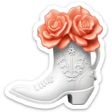 White cowgirl boot vase with coral sticking out of it sticker