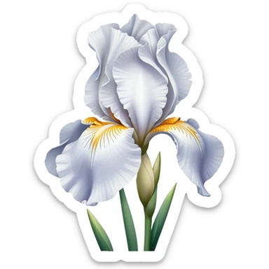 single Pure White Iris, straight stem sticker