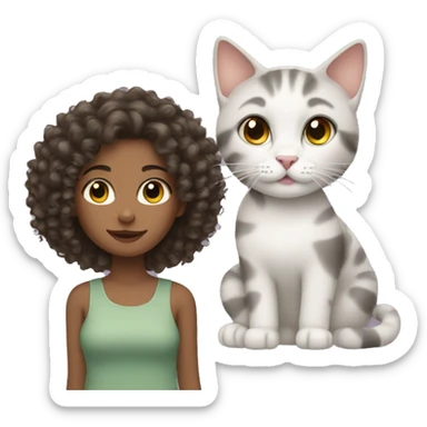 Girl with curly hair with cat  sticker