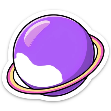 purple planet with colorful rainbow rings surrounding it sticker