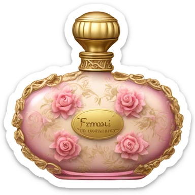 Gold and pink vintage French style perfume bottle with flowers  sticker