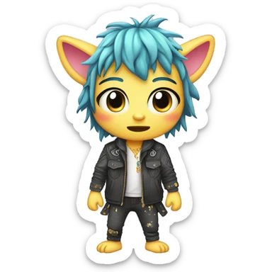 an edgy cute kawaii vernid-fionbri with splash patterns full body sticker