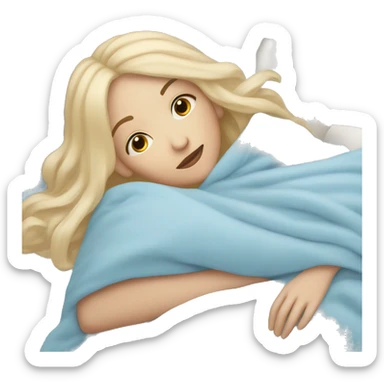 pastel blue blonde girl covered in blankets and lying on a pillow sticker