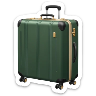 dark green ribbed suitcase with light beige handle and wheels sticker