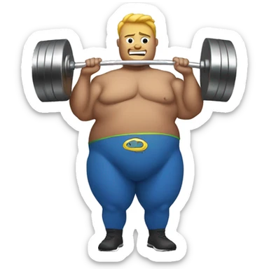fat super hero lifting weight sticker