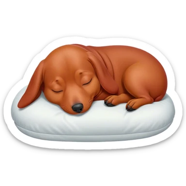 Cinematic Meme-Worthy Chubby Sleeping Red Dachshund Portrait Emoji, Head resting peacefully with a contented smile, showcasing a delightfully chubby, elongated build and a luxuriously soft red coat, eyes shut in a serene nap, Simplified yet hilariously adorable features, highly detailed, glowing with a soft, drowsy light, high shine, relaxed and utterly lovable, stylized with an air of playful laziness, bright and heartwarming, soft glowing outline, capturing the essence of a comically sleepy companion, so meme-worthy it feels like it could instantly become the next viral sensation of adorable slumber! sticker