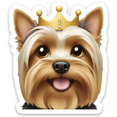A yorkie that’s white and has dark beige ears with a crown on his head sticker