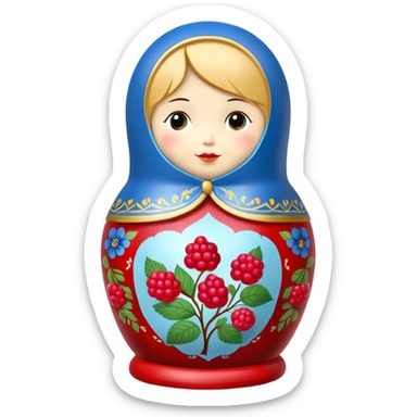 blue khokhloma-painted matryoshka doll with raspberries inside sticker