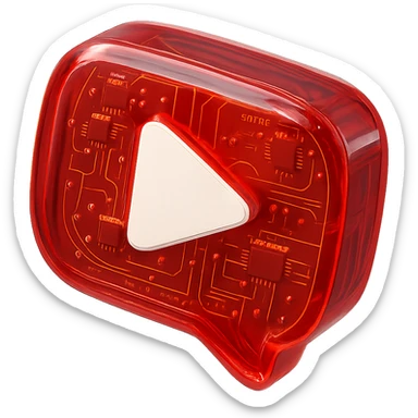 red speech bubble with inside a big red YouTube white play button, very glossy circuit style, transparent sticker
