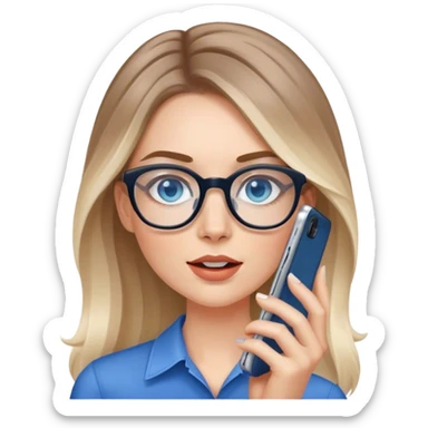 Pale Realistic balage hair woman wearing glasses and blue eyes speaking on 1 cell phone sticker