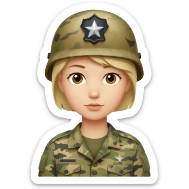 a soldier with short blonde hair in camo sticker