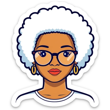 African American woman short white Afro glasses sticker