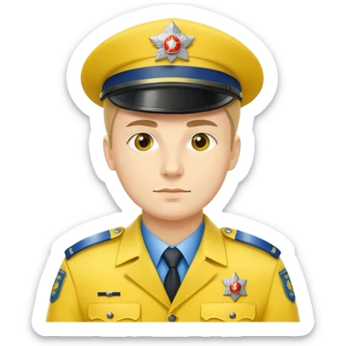 Russian police officer with yellow hat and yellow uniform instead of traditional blue sticker