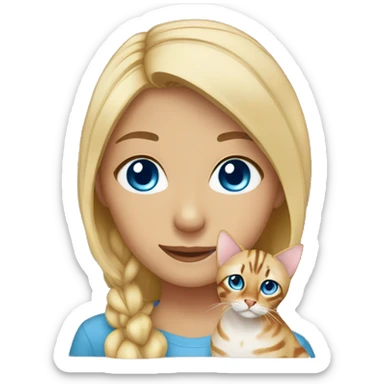 blonde girl with bengal cat blue eyes sticker