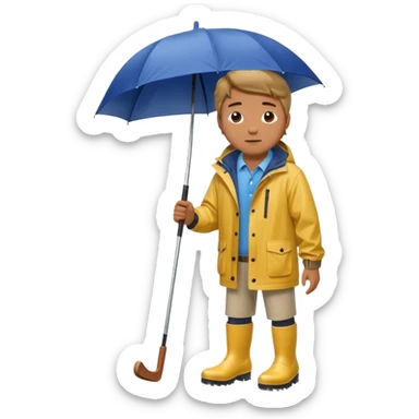 A man playing golf in the rain wearing wellington boots  sticker