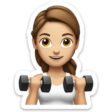 White beautiful fitness women with brown hair with dumbbells in their hands sticker