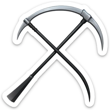 The scythe of the God of Death, a symbol of death, is long and straight, entirely in deep black. sticker