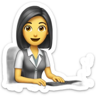 Secretaria cabelos cacheados digitando sticker