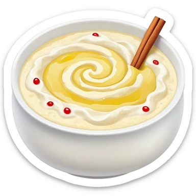 sour cream porridge with butter, sugar cinnamon and red water sticker