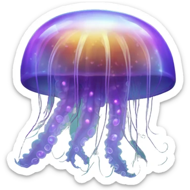 iridescent jellyfish with glowing, trailing tentacles sticker