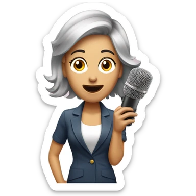 surprised female radio presenter talking in microphone sticker