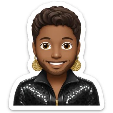 D'Angelo, Neo-Soul Singer (1974-2025) with dark brown hair black sequin outfit sticker