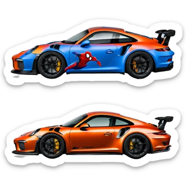 Porsche 911 GT3RS blue with Spider-Man  sticker