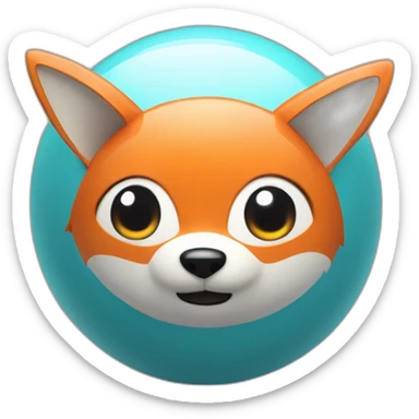 3d sphere with a cartoon fox with big eyes sticker