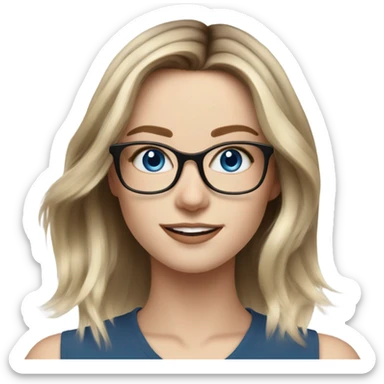 Shoulder length Balayage pale model lady with glasses and blue eyes happy  sticker