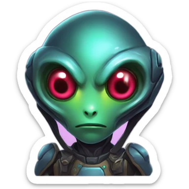 alien with a hearts in the eyes futuristic roguelike rpg style inspired by hearthstone sticker