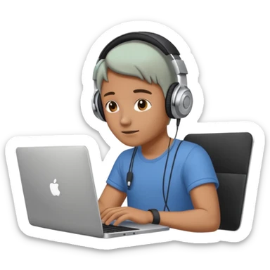 laptop ile çalışan kulaklık tana biri, bilgisayar logosuz olsun sticker