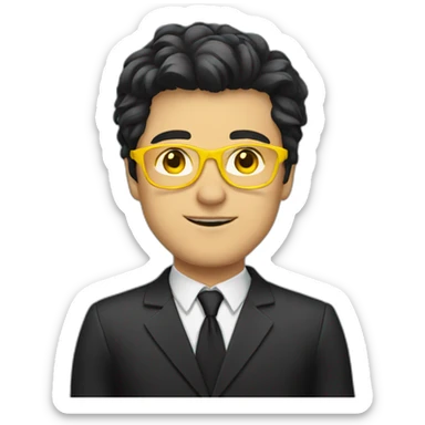 white guy with yellow tinted glasses and black hair wearing a suit  sticker