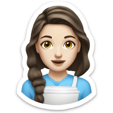 White Skin care on white freackles skin of a brunett blue eyes girl doing skincare steps sticker